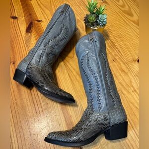 LARRY MAHAN Women Cowgirl Boots Tall Leather Western Leather Snakeskin 6.5B/265
